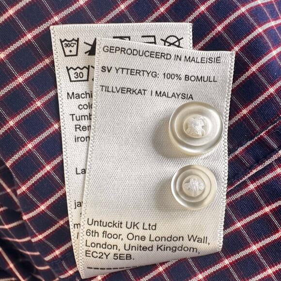 UNTUCKit Graach WF Slim Fit Blue Red Plaid Long Sleeve Men's Button Shirt Sz L - Picture 8 of 10